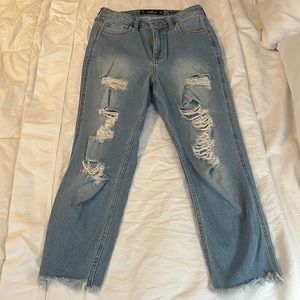 Size 28 Hollister Boyfriend Jeans. light wash. multiple holes down front only